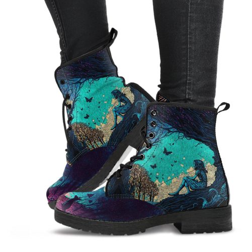 Alice in Wonderland #8 Women's Vegan Leather Combat Boots 1