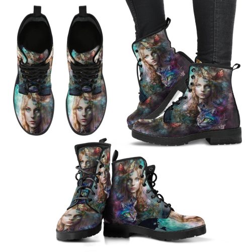 Alice in Wonderland Women's Vegan Leather Combat Boots 1