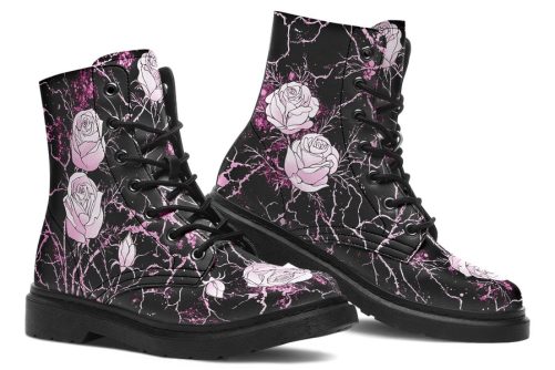 Amethyst Kintsugi Rose Boots   Vegan Leather Doc Style Boots with Durable Stitched on Soles 1