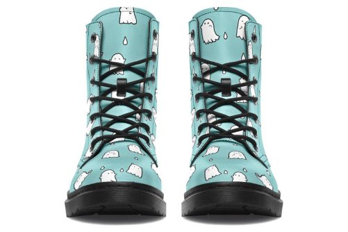 Aqua Ghost Party Boots   Vegan Leather Doc Style Boots with Durable Stitched on Soles 1