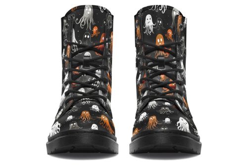 Black Deep Haunting Boots   Vegan Leather Doc Style Boots with Durable Stitched on Soles 1