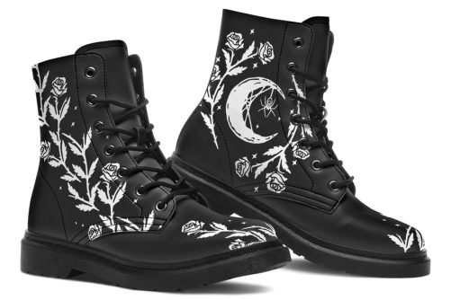 Black Widow Boots   Vegan Leather Doc Style Boots with Durable Stitched on Soles 1