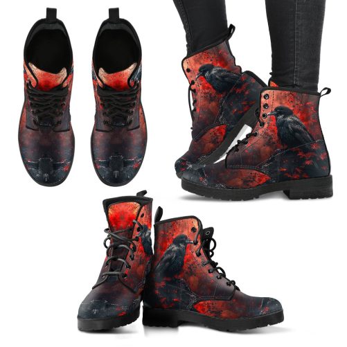 Blood Moon Crow Women's Vegan Leather Combat Boots 1