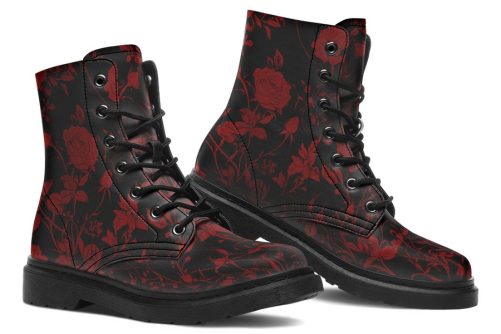 Blood Rose Romance Boots   Vegan Leather Doc Style Boots with Durable Stitched on Soles 1