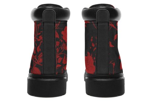 Blood Rose Romance Classic Boots   High Quality Micro Suede Weatherproof Vegan Shoes with Stitched on Soles 1