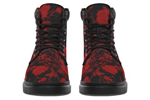 Blood Rose Romance Classic Boots   High Quality Micro Suede Weatherproof Vegan Shoes with Stitched on Soles