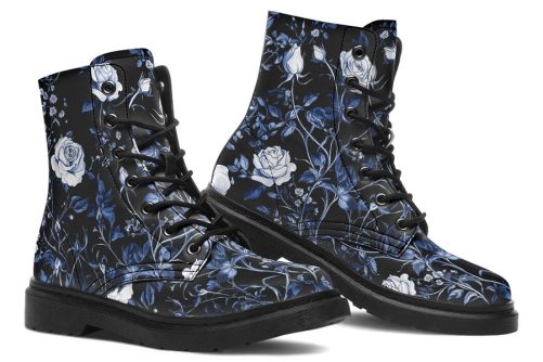 Blue Rose Romance Boots   Vegan Leather Doc Style Boots with Durable Stitched on Soles 1