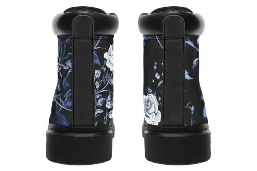 Blue Rose Romance Classic Boots   High Quality Micro Suede Weatherproof Vegan Shoes with Stitched on Soles 1