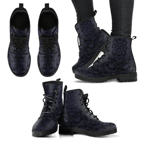 Bohemian Eclipse Subtle Pattern Women's Vegan Leather Combat Boots 1
