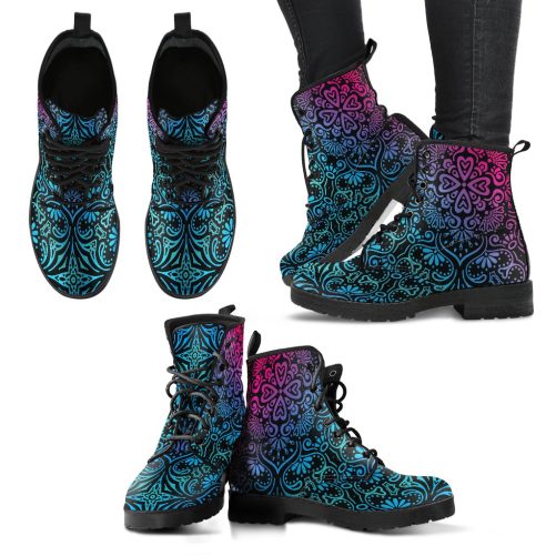 Bohemian Rainbow Women's Vegan Leather Combat Boots 1