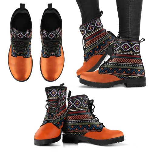 Boho Pattern Handcrafted Women's Vegan Leather Combat Boots 1