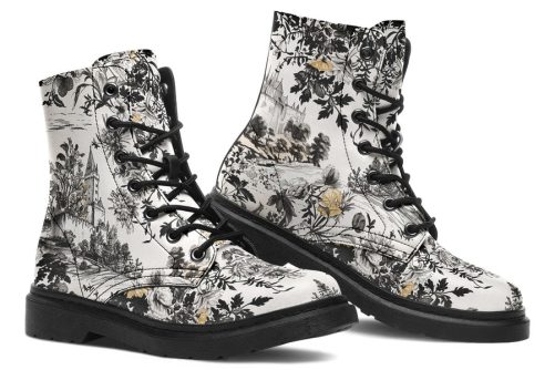 Castle in Bloom Boots   Vegan Leather Doc Style Boots with Durable Stitched on Soles 1