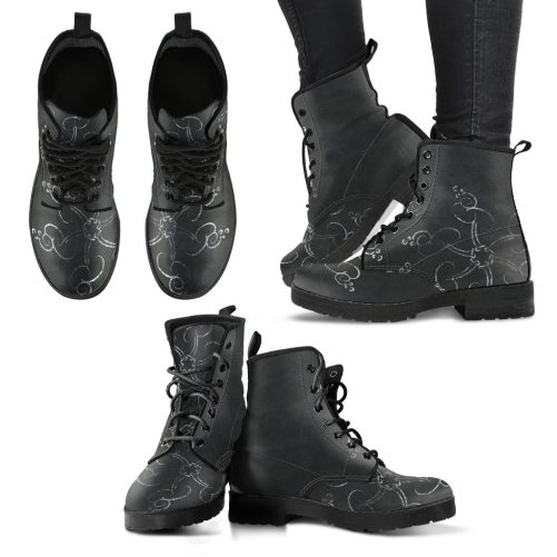 Chalkboard Doodle Women's Vegan Leather Combat Boots 1