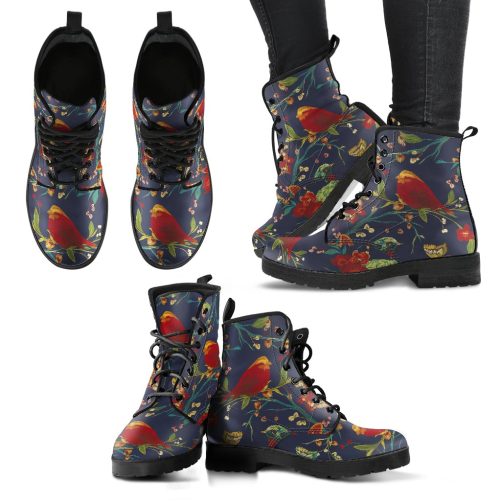 Colorful Bird Handcrafted Women's Vegan Leather Combat Boots 1