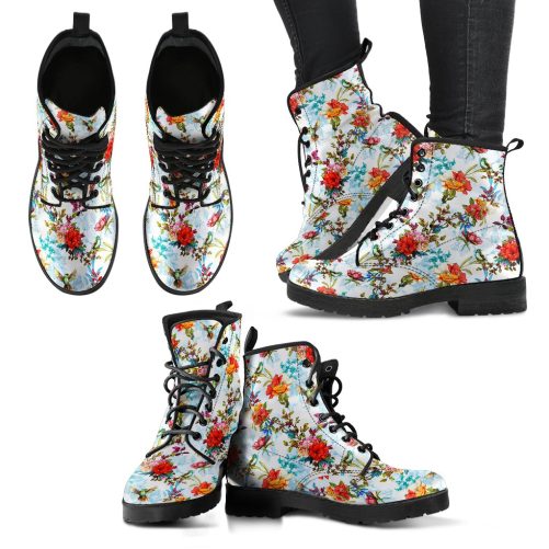 Colorful Flower and Bird Women's Vegan Leather Boots 1