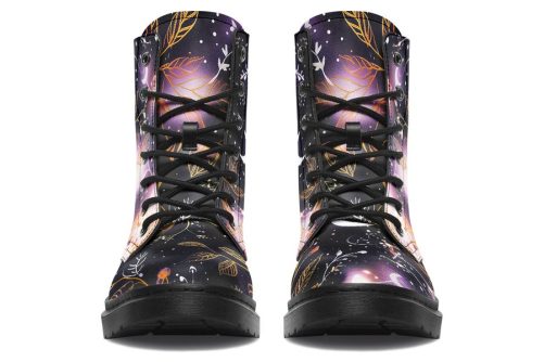 Cosmic Petals Boots   Vegan Leather Doc Style Boots with Durable Stitched on Soles 2
