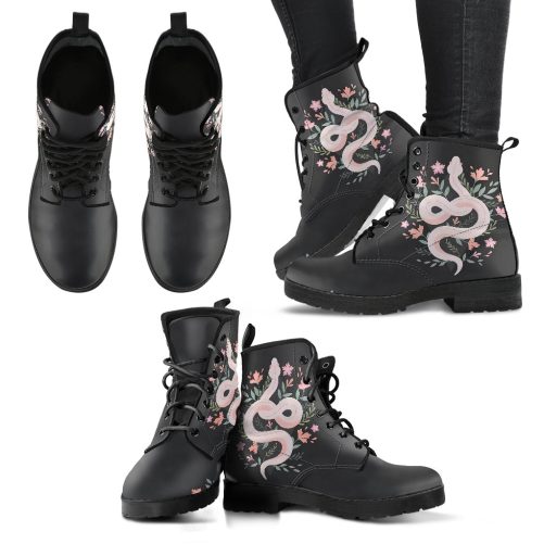 Cottagecore Boho Snake Women's Vegan Leather Combat Boots 1