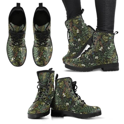 Cottagecore Green Witchy Women's Vegan Leather Combat Boots 1