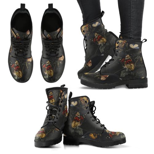 Cottagecore Nocturnal Butterflies Women's Vegan Leather Combat Boots 1