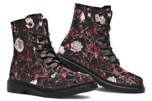 Crimson Rose Romance Boots   Vegan Leather Doc Style Boots with Durable Stitched on Soles 1