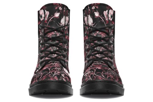Crimson Rose Romance Boots   Vegan Leather Doc Style Boots with Durable Stitched on Soles 2