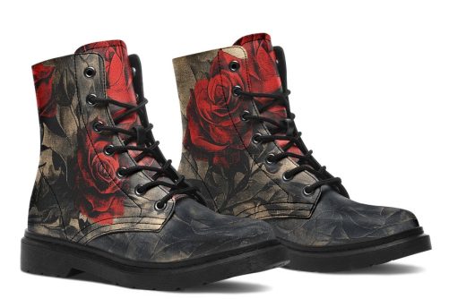 Crimson Thorns Boots   Vegan Leather Doc Style Boots with Durable Stitched on Soles