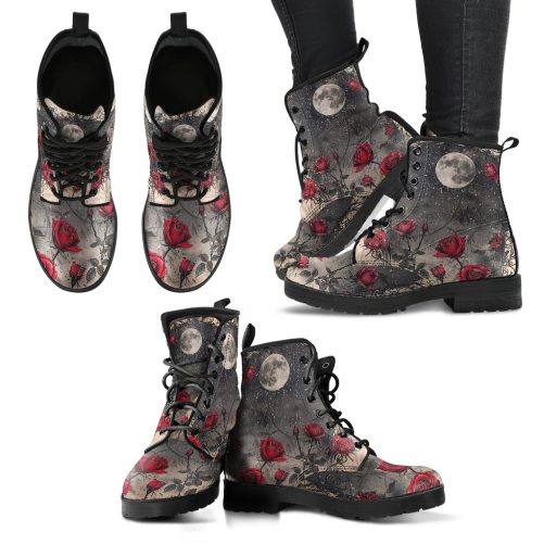 Dark Floral Moon Women's Vegan Leather Boots 1