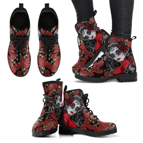 Day of the Dead Women's Vegan Leather Combat Boots 1