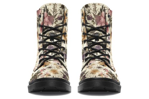 Enchanted Blossoms Boots   Vegan Leather Doc Style Boots with Durable Stitched on Soles 1
