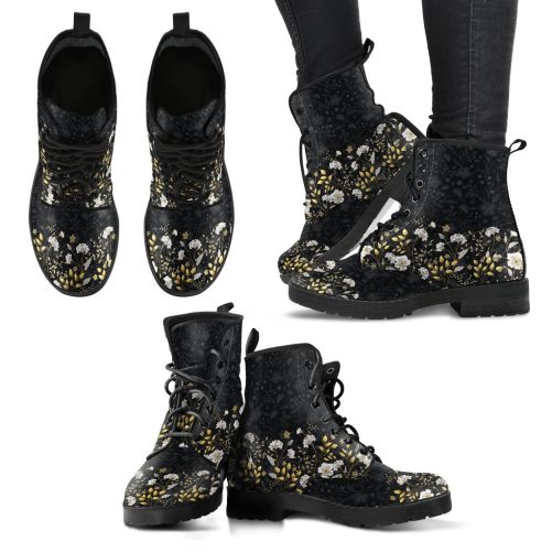 Floral Pattern Women's Vegan Leather Boots 1