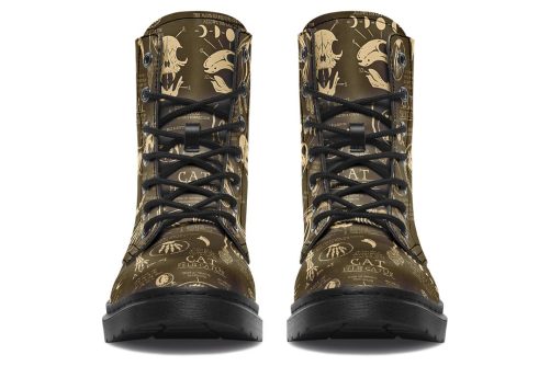 Gold Cat Study Boots   Vegan Leather Doc Style Boots with Durable Stitched on Soles 1