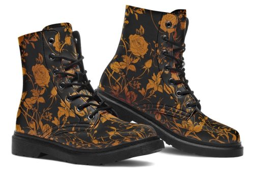 Golden Rose Romance Boots   Vegan Leather Doc Style Boots with Durable Stitched on Soles 1