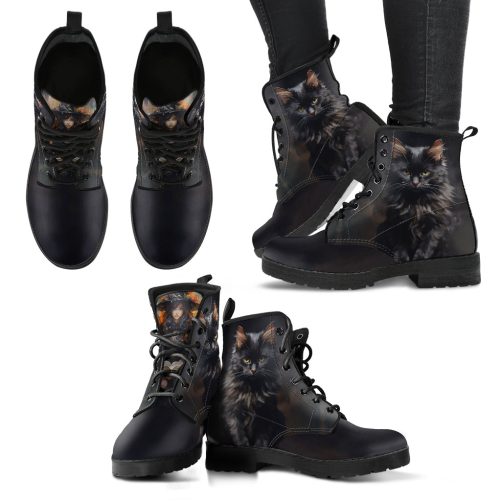 Gothic Cat Bookmark Women's Vegan Leather Boots 1