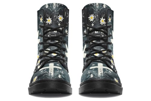 Graveyard Bloom Boots   Vegan Leather Doc Style Boots with Durable Stitched on Soles