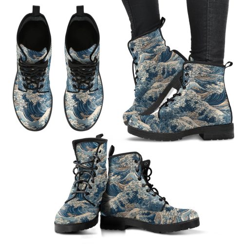 Great Wave off Kanagawa Leather Vegan Boots 1