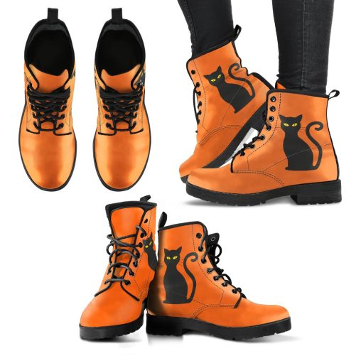 Halloween Cat Women's Vegan Leather Combat Boots 1