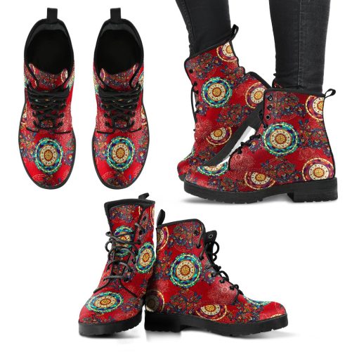 Handcrafted Paisley Mandala Women's Vegan Leather Combat Boots 1