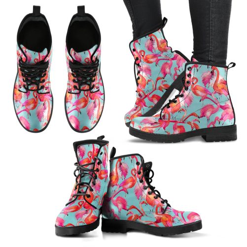Handcrafted Pretty Flamingo Women's Vegan Leather Combat Boots 1
