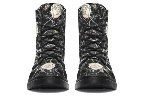 Ivory Kintsugi Rose Boots   Vegan Leather Doc Style Boots with Durable Stitched on Soles 1