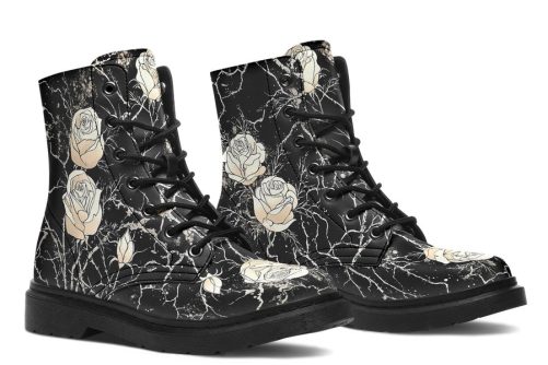 Ivory Kintsugi Rose Boots   Vegan Leather Doc Style Boots with Durable Stitched on Soles 2