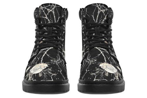 Ivory Kintsugi Rose Classic Boots   High Quality Micro Suede Weatherproof Vegan Shoes with Stitched on Soles