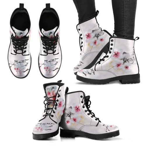Japanese Cherry Blossom Women's Vegan Leather Combat Boots