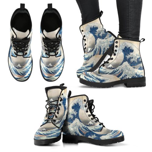 Katsushika Hokusai Women's Vegan Leather Combat Boots 1