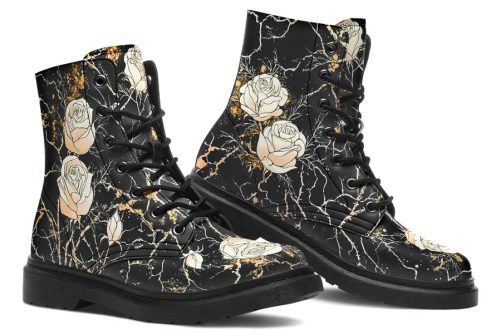 Kintsugi Rose Boots   Vegan Leather Doc Style Boots with Durable Stitched on Soles 1