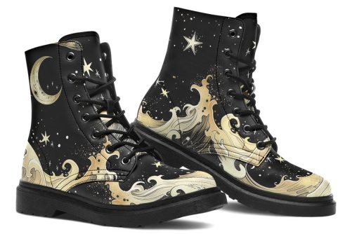 Lunar Tide Boots   Vegan Leather Doc Style Boots with Durable Stitched on Soles 1