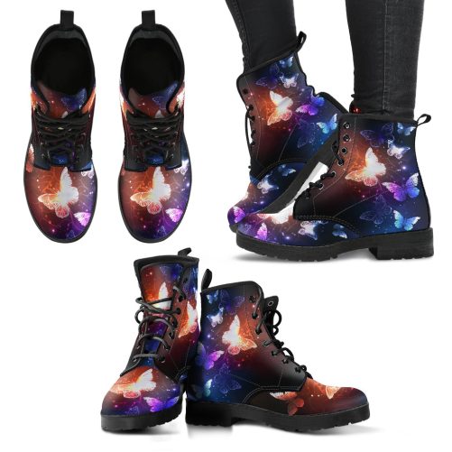 Magical Butterflies Handcrafted Women's Vegan Leather Combat Boots 1