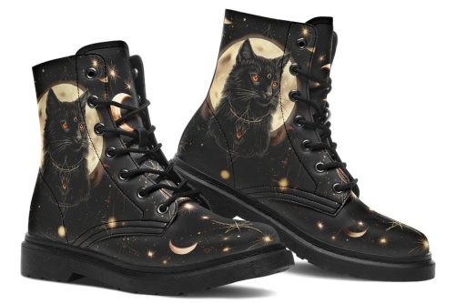 Midnight Cat Boots   Vegan Leather Doc Style Boots with Durable Stitched on Soles 1