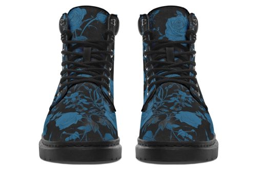 Midnight Rose Romance Classic Boots   High Quality Micro Suede Weatherproof Vegan Shoes with Stitched on Soles