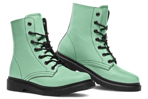 Mint Green Boots   Vegan Leather Doc Style Boots with Durable Stitched on Soles