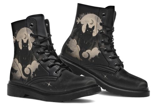 Moonlit Bat Boots   Vegan Leather Doc Style Boots with Durable Stitched on Soles 1